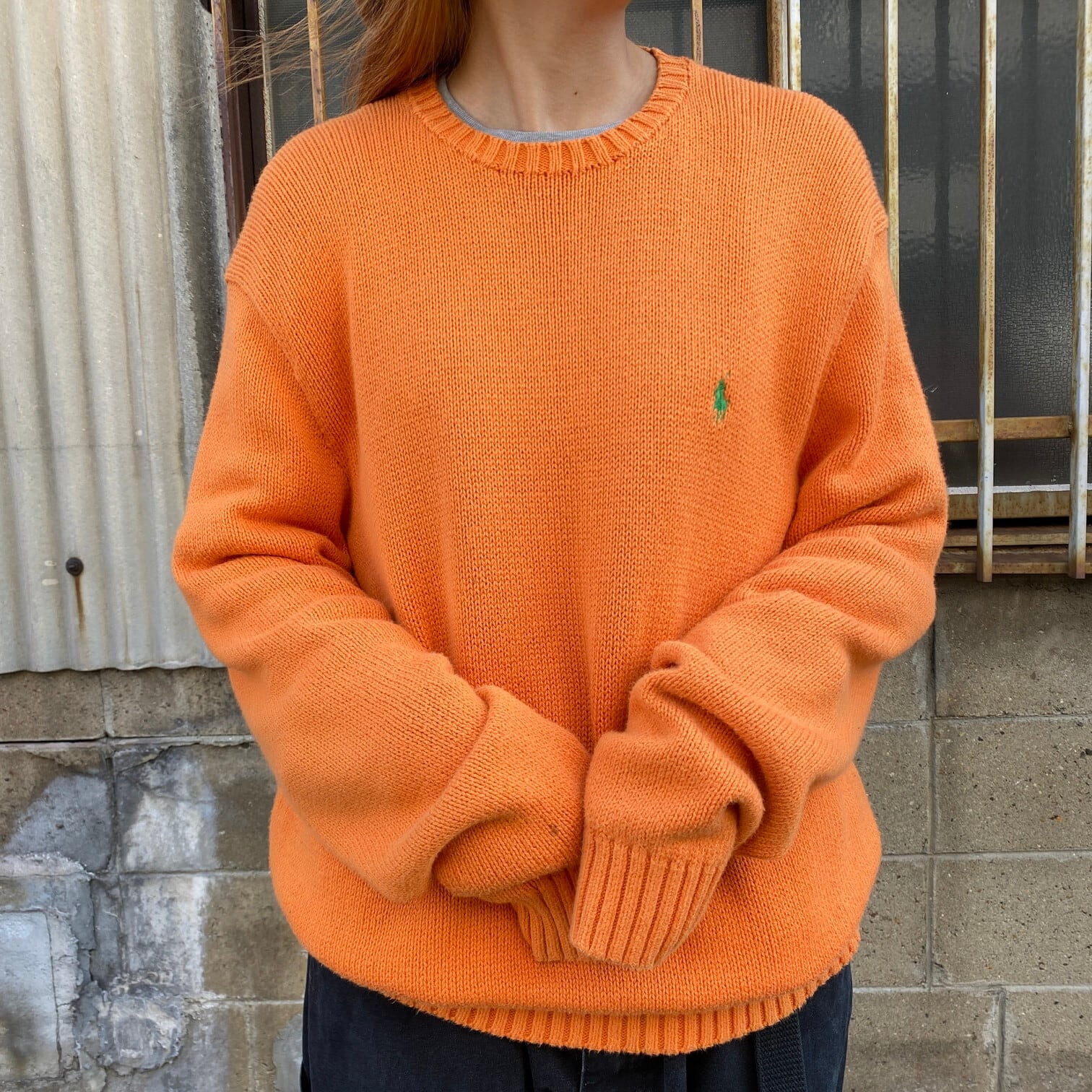 Polo by Ralph Lauren ポロバイラルフローレン コットンニットセーター メンズL 古着 ワンポイント刺繍 オレンジ【ニットセーター】  | cave 古着屋【公式】古着通販サイト