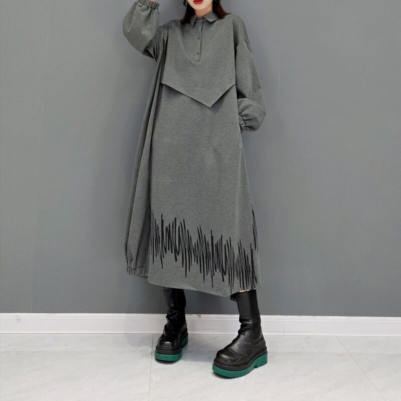 【即納商品】【数量限定】DROP SHOULDER A-LINE DESIGN LONG SHIRT DRESS 1color M-3965