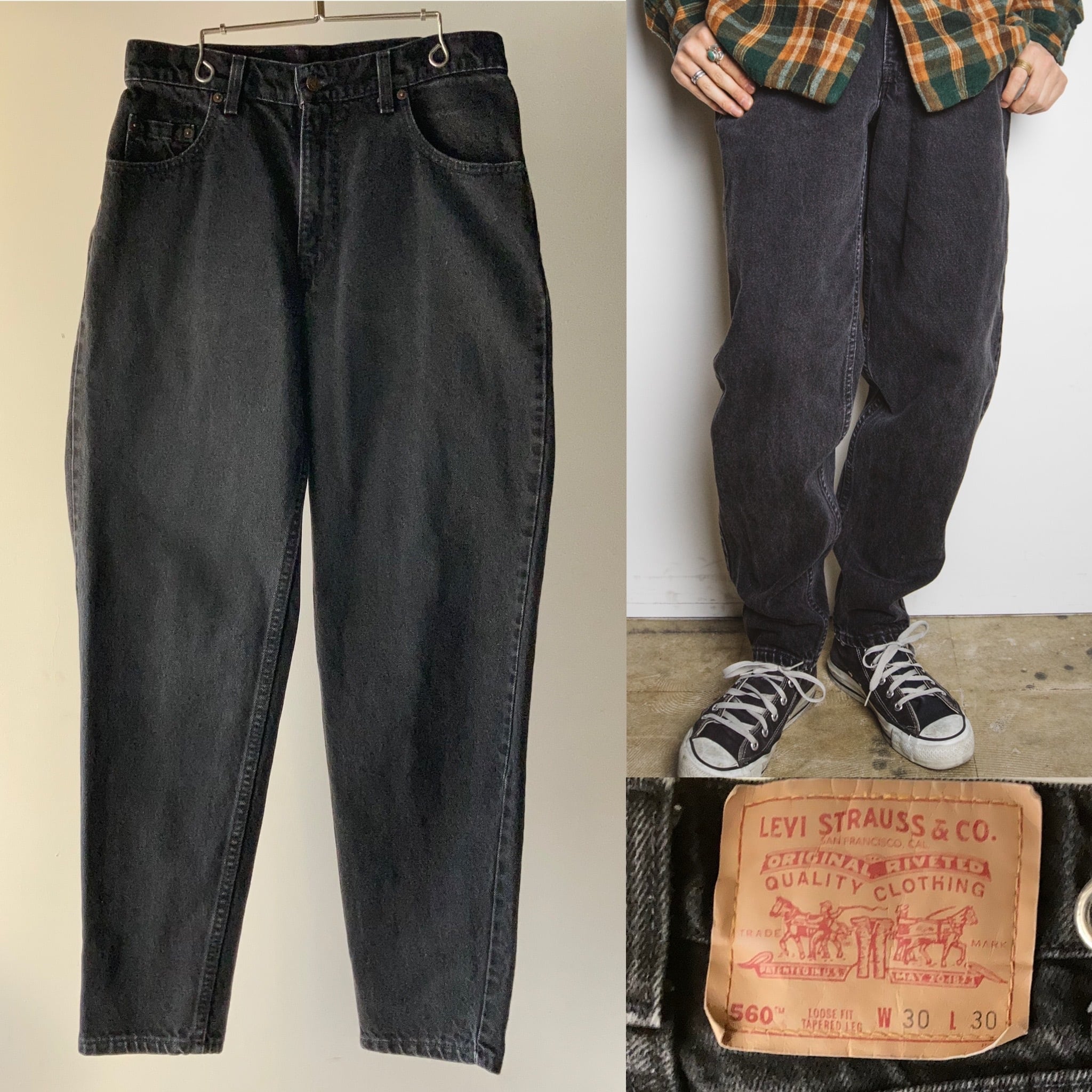 90's Levi's 560 ワイドテーパードデニムパンツ ブラック W30 L30 USA 