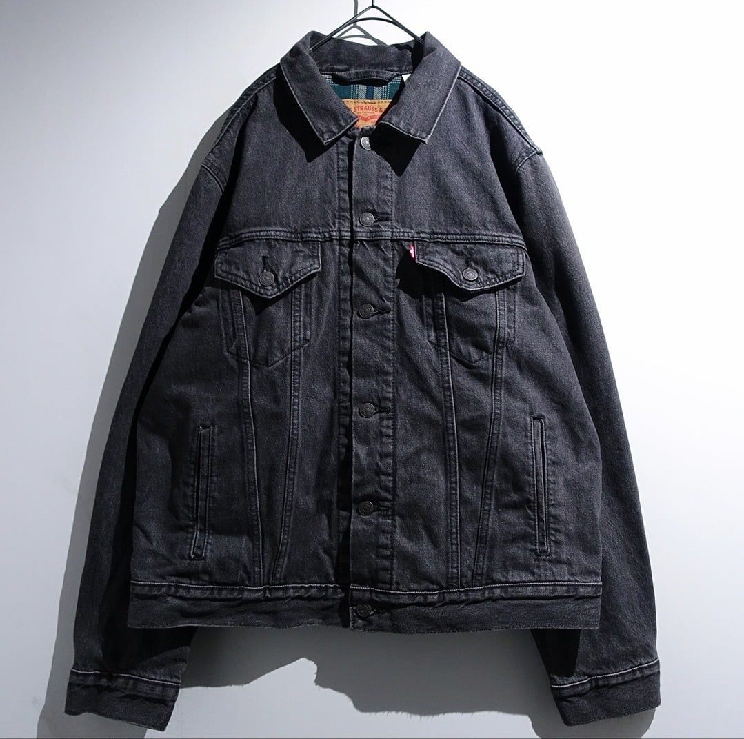 "Levi's" Faded Black Denim Check Liner Trucker Jacket