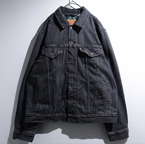 "Levi's" Faded Black Denim Check Liner Trucker Jacket