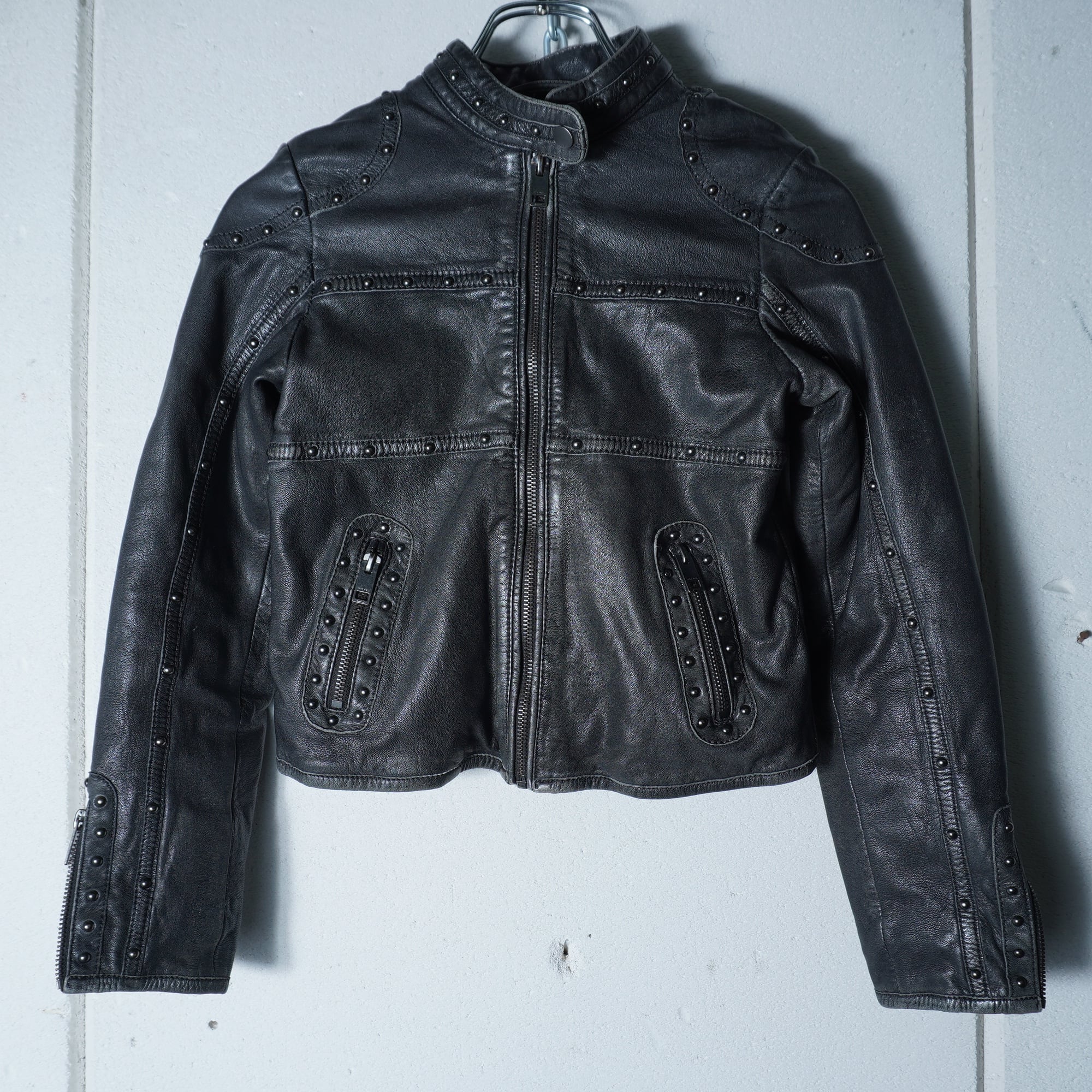 【最終値下げ】Y2K DIESELレザージャケット 美品 DIESEL】ディーゼル dark wear Y2K スタッズショートレザージャケット