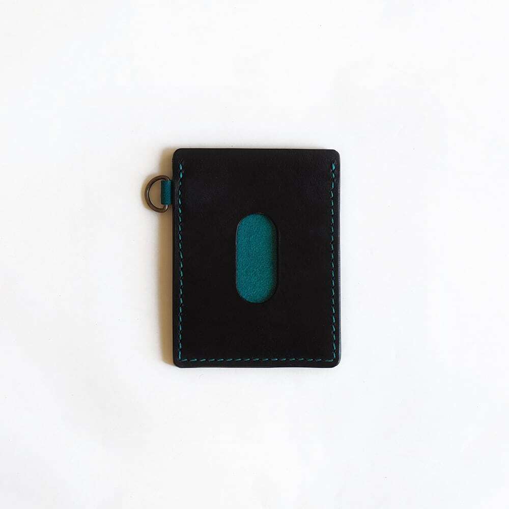 入れたまま使える ICカードケース【ブラック×ターコイズ】定期入れ