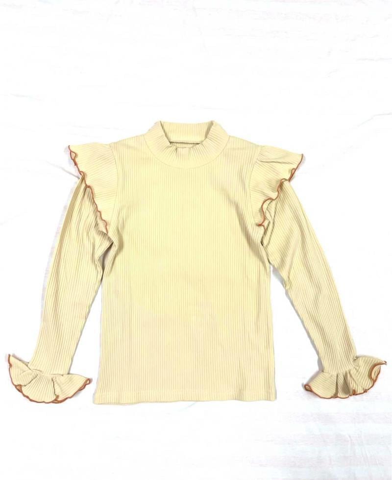 【25AW】KOQUELIKO(コキュリコ)Chisa tops white beige(S/M/L)長袖Tシャツ ホワイト ベージュ リブ