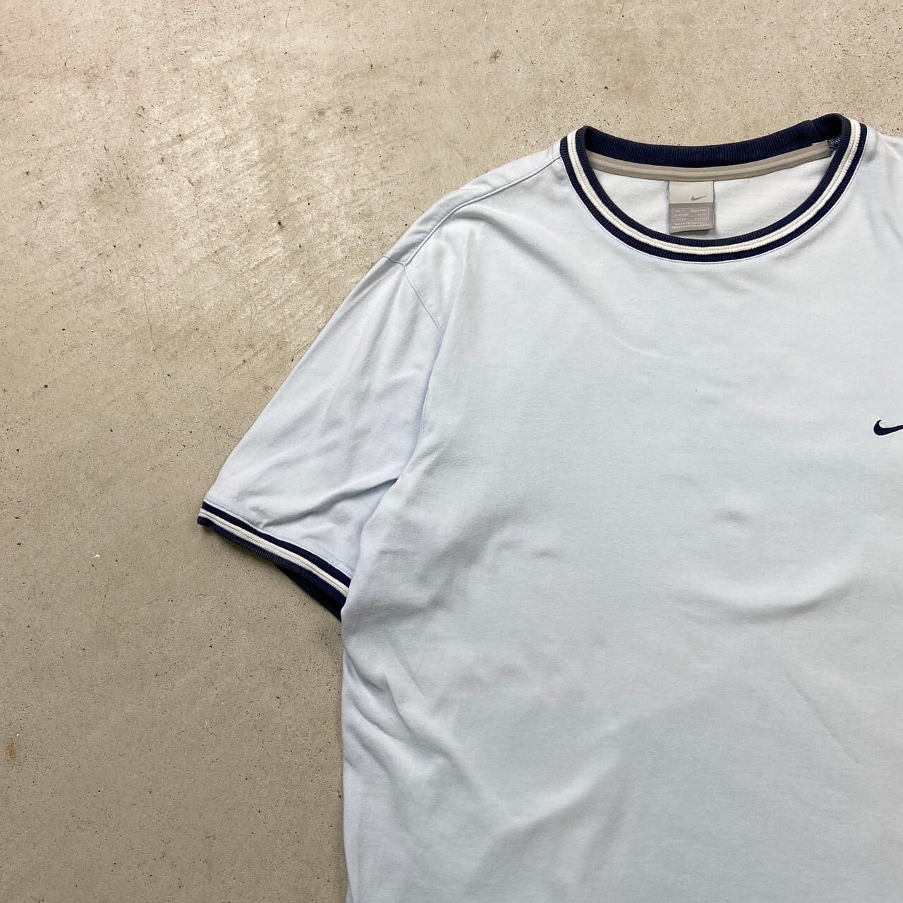 00年代 NIKE ナイキ スウォッシュロゴ 刺繍 リンガーTシャツ メンズL 