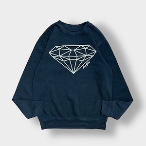 RING OF FIRE スウェットシャツ トレーナー ダイヤモンド プリント ダークグレー L クルーネック SWEATSHIRTS US古着