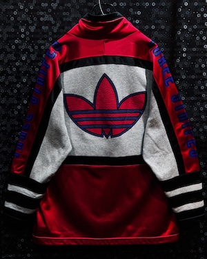 【ÆIEM】adidas originals big logo & back trefoil sleeve lettering red × gray switching high neck pullover