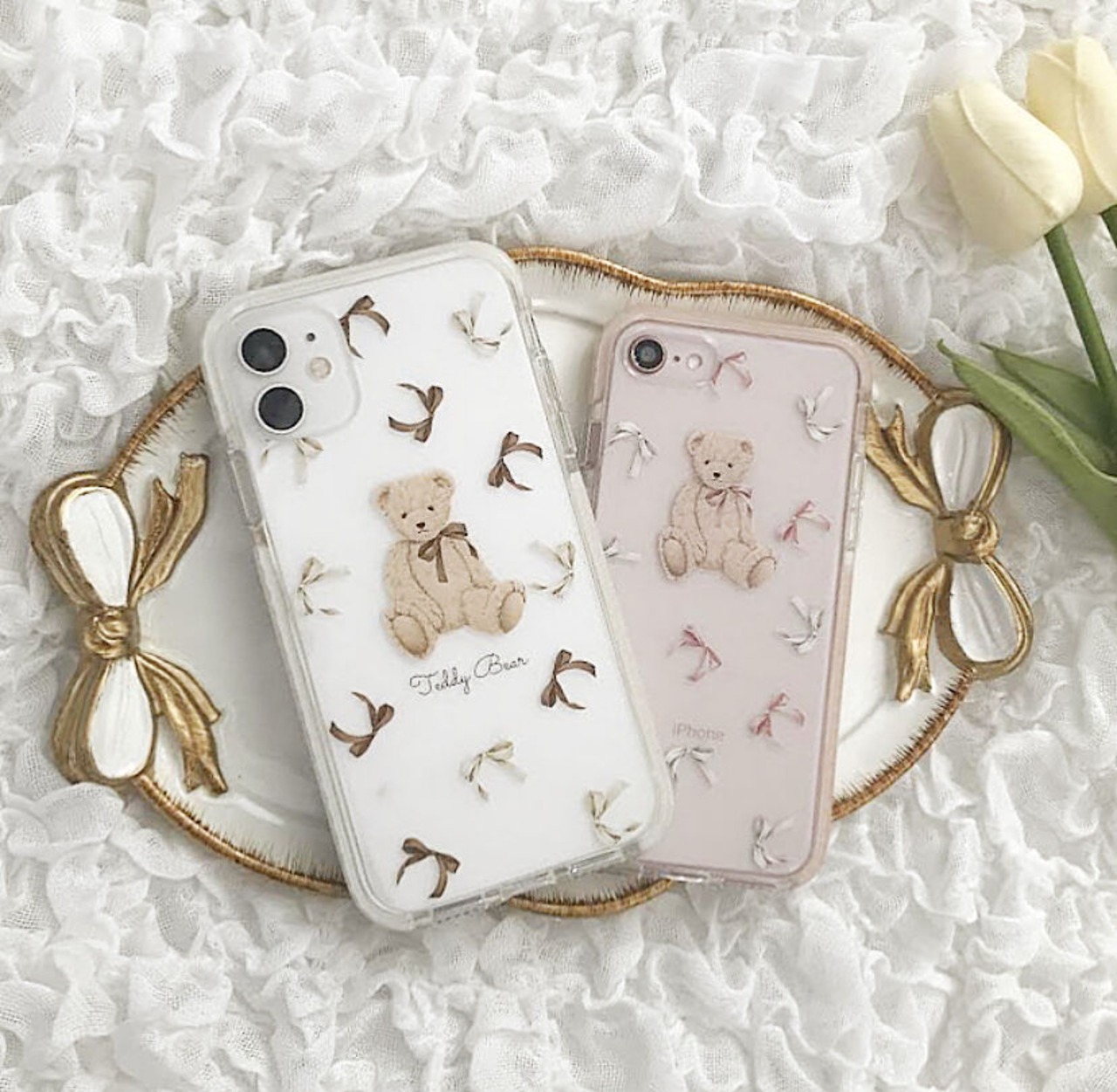 【ネーム入り】Antique Ribbon Bear【耐衝撃クリアケース】B40