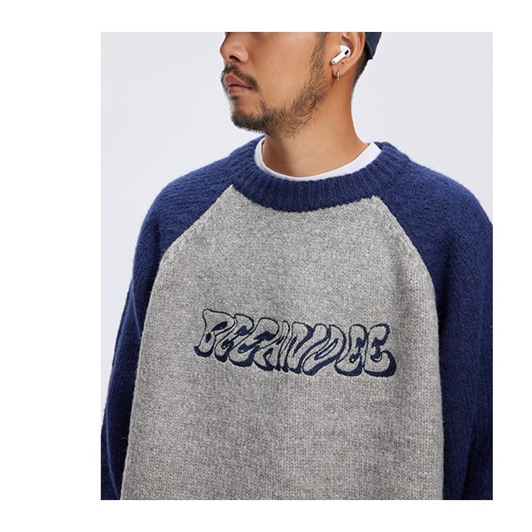 ★LETTER EMBROIDERY ROUND NECK SWEATER　　　A0868