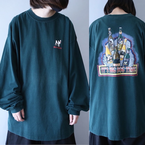 "BIG DOGS" beer bottle back printed over silhouette l/s tee