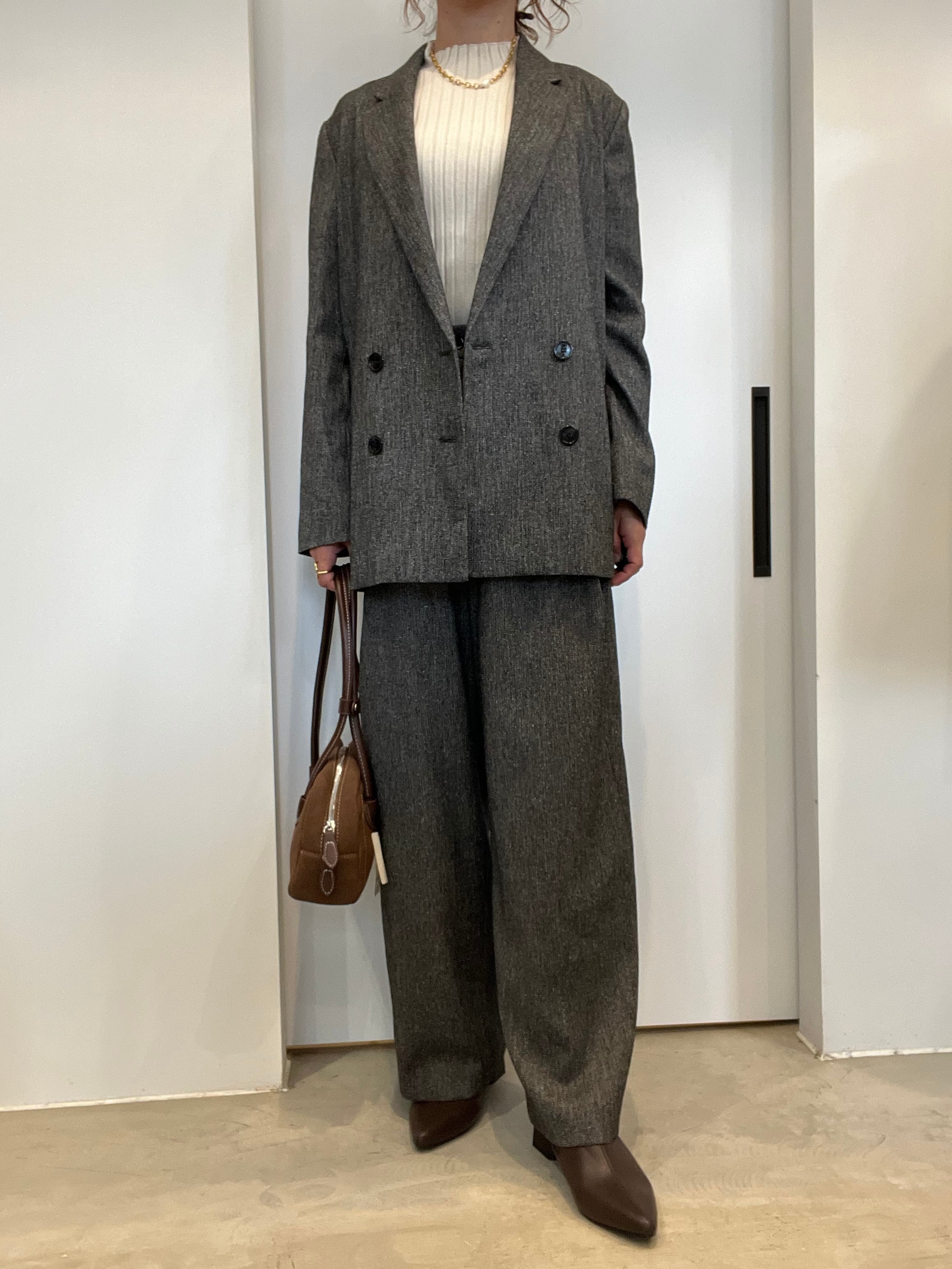 【PASSIONE】セットアップ可 杢ツイード調ウール混ジャケット 536414