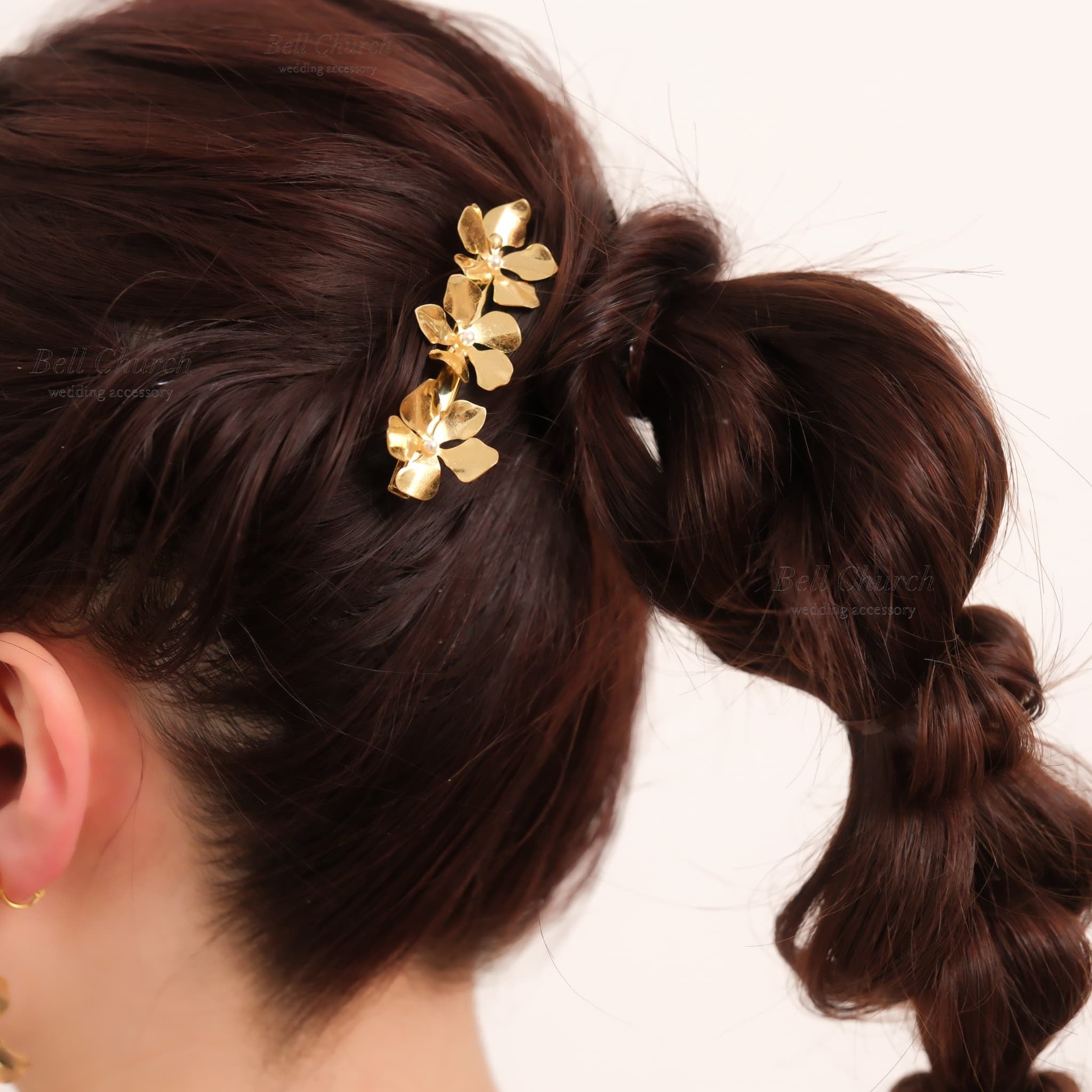 ブライダル ヘアクリップ パール フラワーお花 メタル ニュアンス