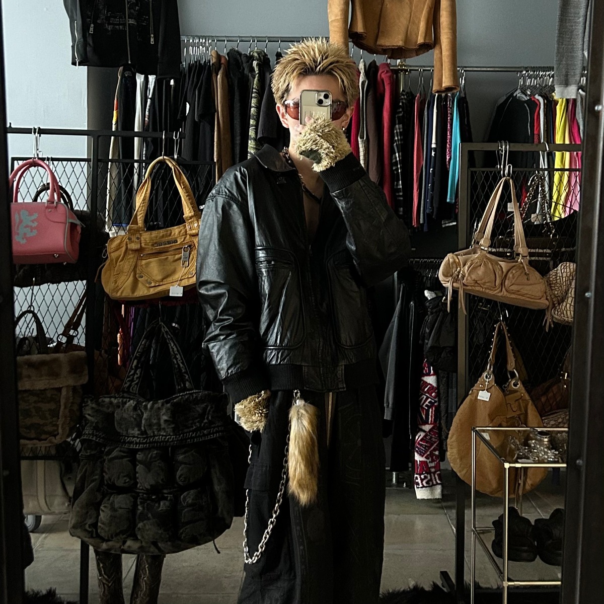 grunge 汚かっ leather jacket y2k 短丈 古着