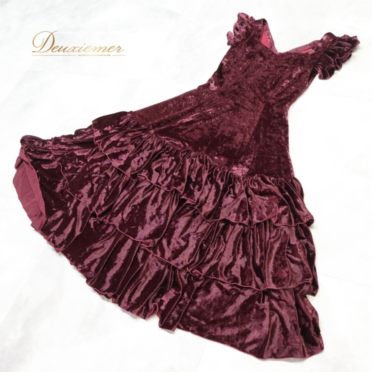 フラメンコ 衣装 ワンピース ドレス ベロア ボランテ フリル 無地 紫 茶色 高級感 ダンス パーティ 発表会 パープル系 ブラウン系 おしゃれ シンプル レディース イベント ステージ