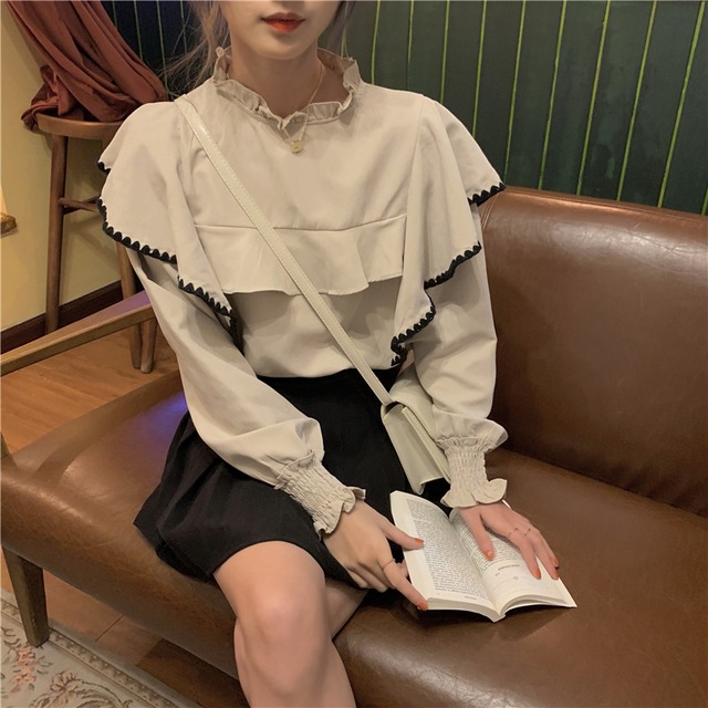 【着用レビュー】トップス レディース シャツ ブラウス 袖あり 長袖 スタンドカラー フレア ワイド Aライン  かわいい 大人可愛い きれいめ シンプル カジュアル 大人 上品 おしゃれ お洒落 レトロ 大人女子 送料無料 ラブリー キュート ガーリー ルーズ 個性的 クール モード系 エレガント 抜け感 無地 春 秋 冬 10代 20代 30代 レディース 学生 デート お出かけ 女子会 休日 着回し 普段使い 韓国系 ファッション コーデ スタイル 楽ちん モテ 定番 プチプラ インスタ映え