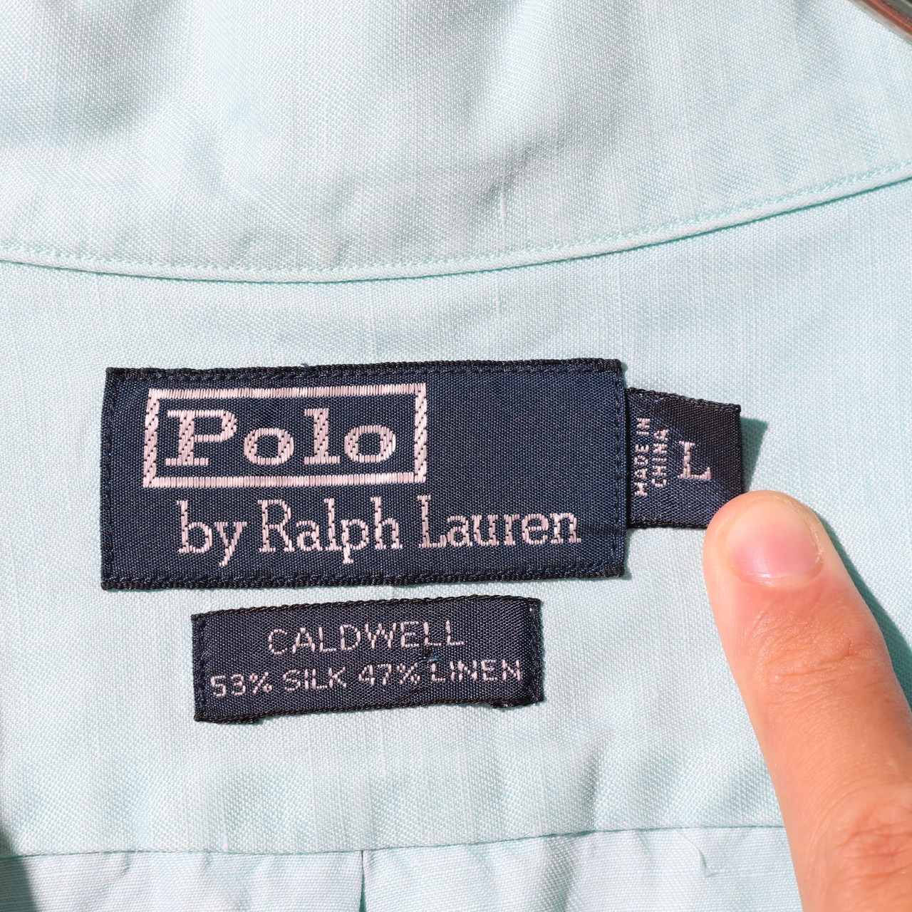 美品 L アイスミント Caldwell Polo Ralph Lauren ポロラルフローレン 半袖開襟シャツ