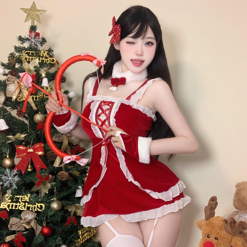 5点セット】クリスマ 大人可愛い セクシー サンタ服 コスプレ レース