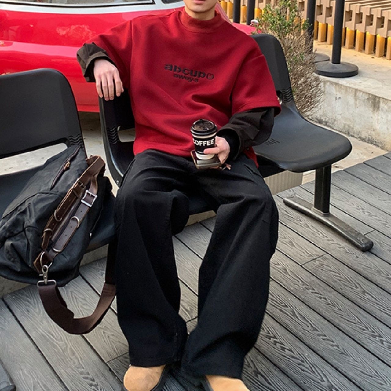 フェイクツーピースラウンドネックロゴスウェット　1173