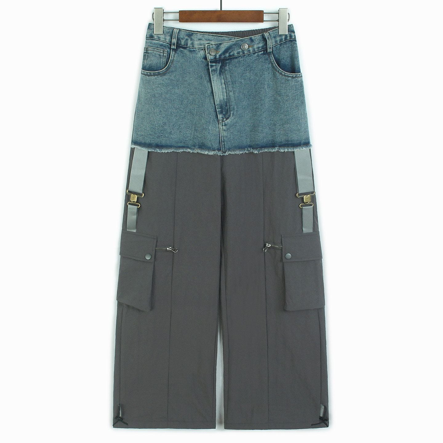 DENIM PANEL LOOSE CARGO PARACHUTE PANTS M-17910