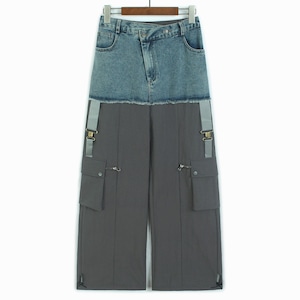 DENIM PANEL LOOSE CARGO PARACHUTE PANTS M-17910