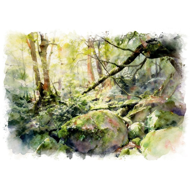 絵画 日本 屋久島の風景 インテリアアート額付き 水彩画・油絵風 WAT0065