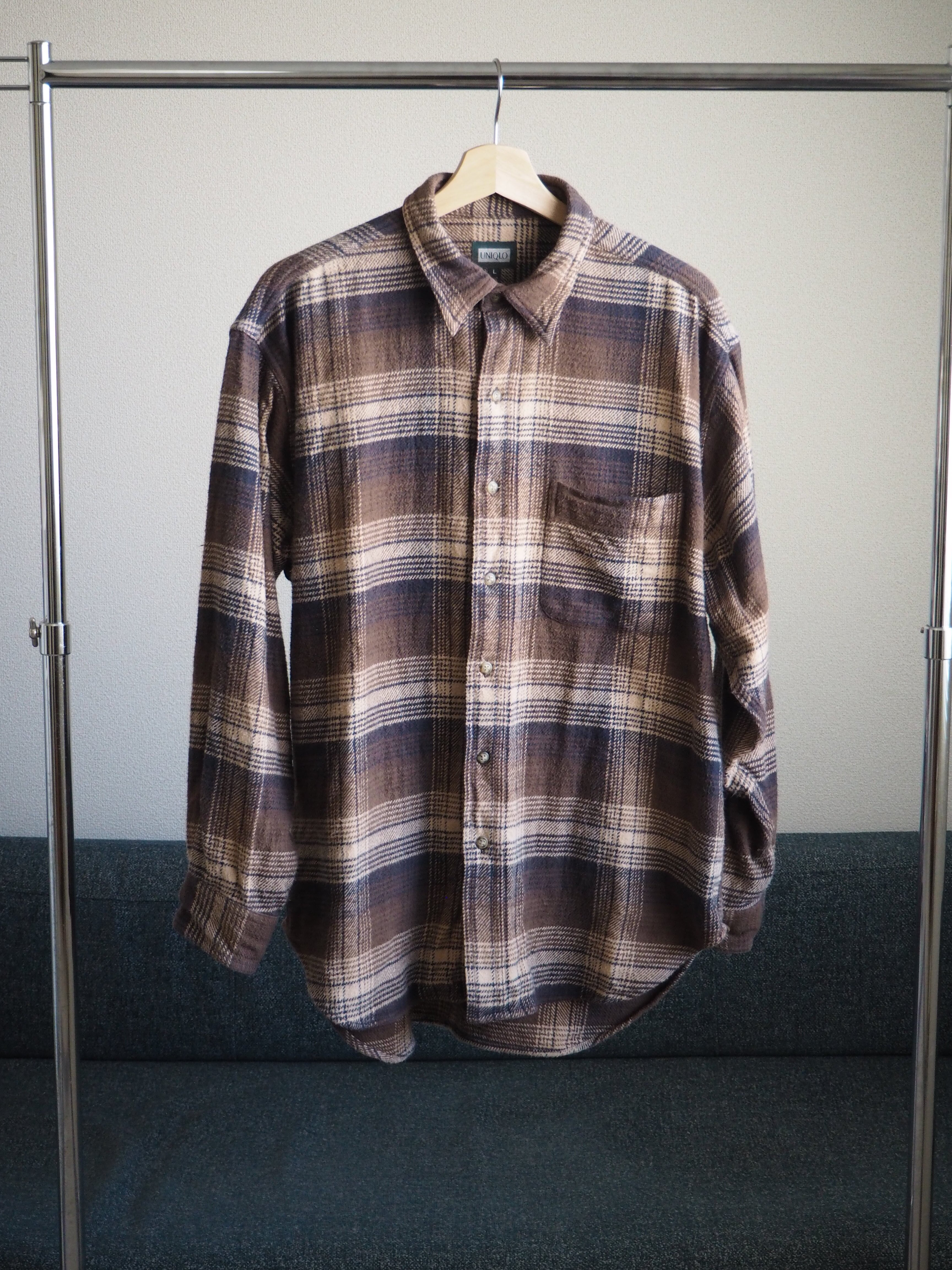 OLD 90s old UNIQLO ダークブラウン 黒 長袖シャツ アーカイブ 希少 