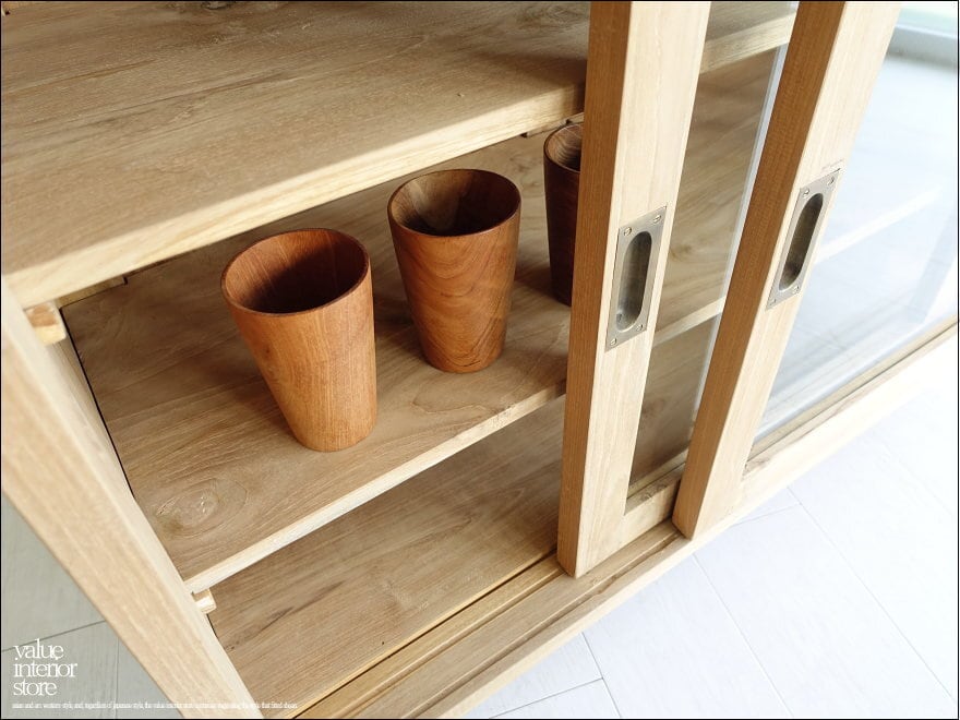 引き戸食器棚 Porte/N キッチン収納 飾り棚 カウンター ナチュラル