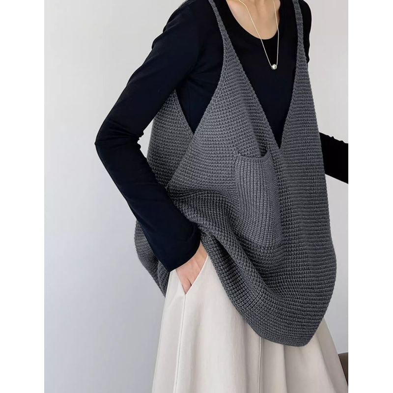 フロントポケットワッフル編みニットベスト 202183