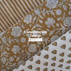 ブロックプリント生地【50cm単位】インド綿  花柄 イエロー×生成り #53510-YL1