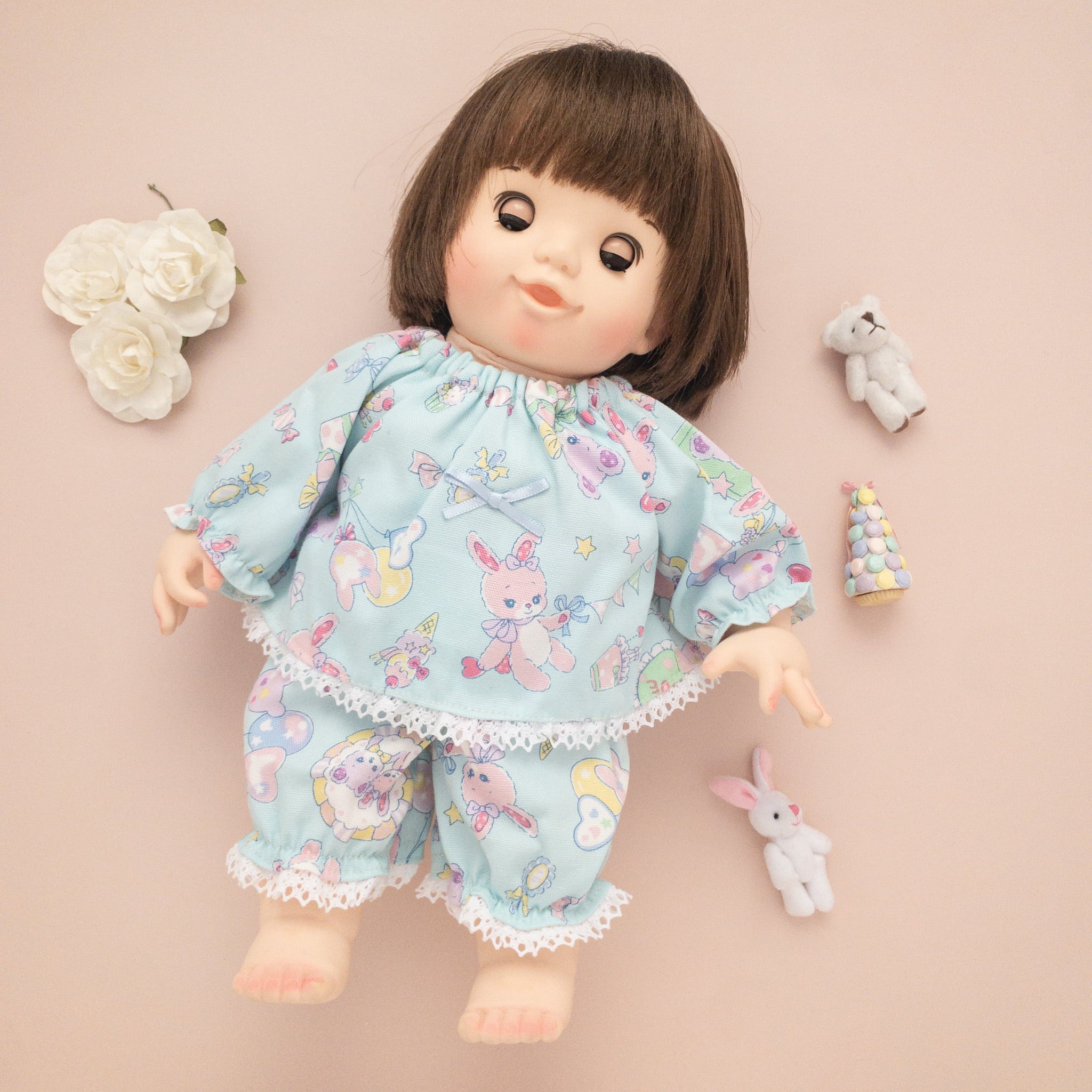 スモックパジャマ(水色レトロ)ぽぽちゃん | dollkamiyu 