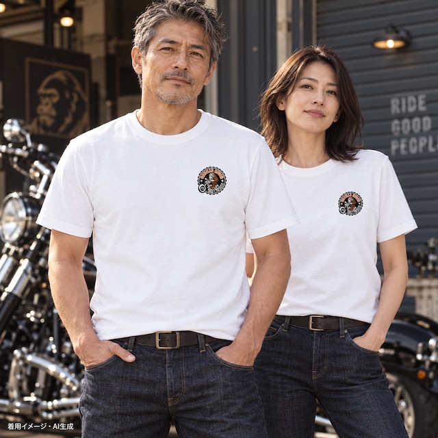 GORILLA RIDER ワンポイントTシャツ -RIDE TO LIVE-【ホワイト・オレンジ】