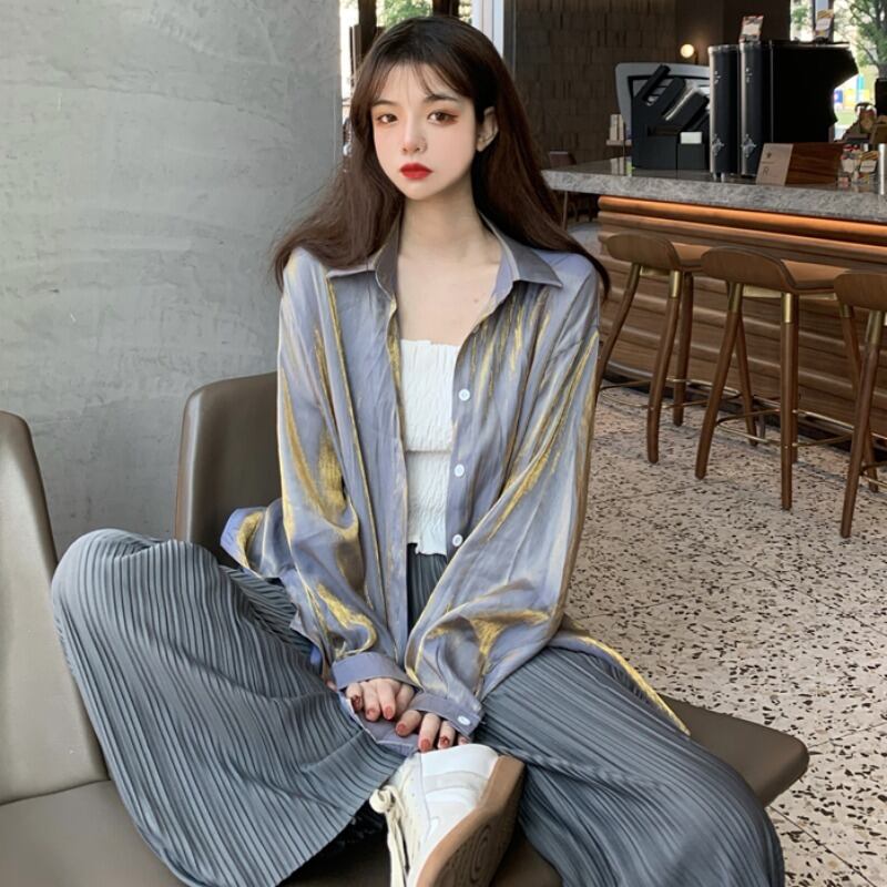 2020年夏の新しい香港スタイルのネットレッドルーズで用途の広いミドル丈の日焼け止めシャツ女性の長袖シャツスリーピーストレンド 1号婦人31626773611