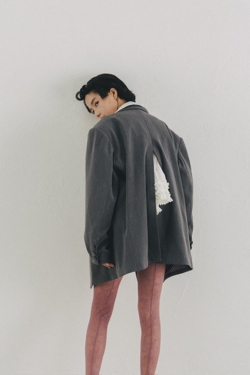 ピークドラペルリボンジャケット GRAY
