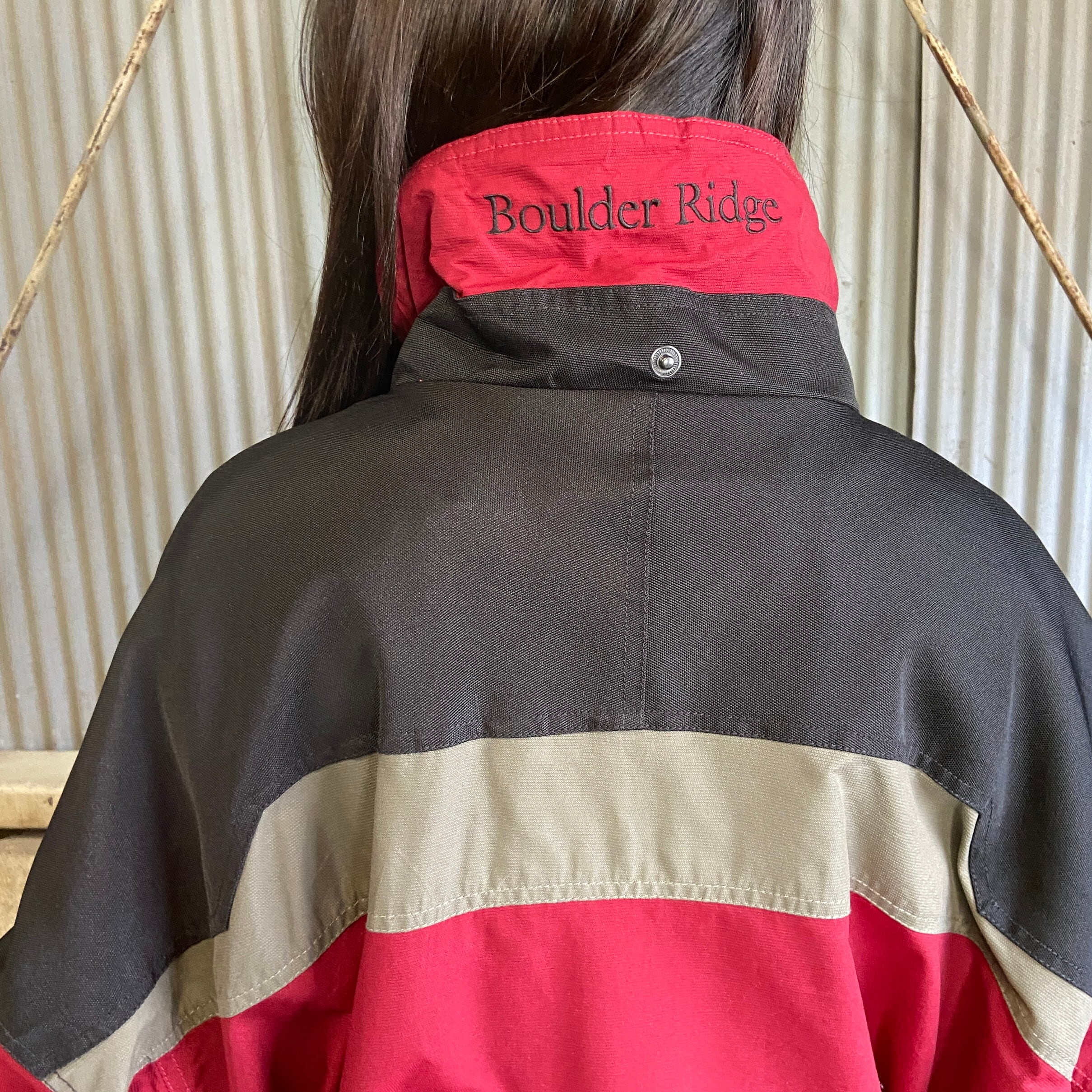 Porkchop Garage Supply ナイロンジャケット バーガンディ ナイロンジャケット グレー/バーガンディ PORKCHOP ナイロンジャケット