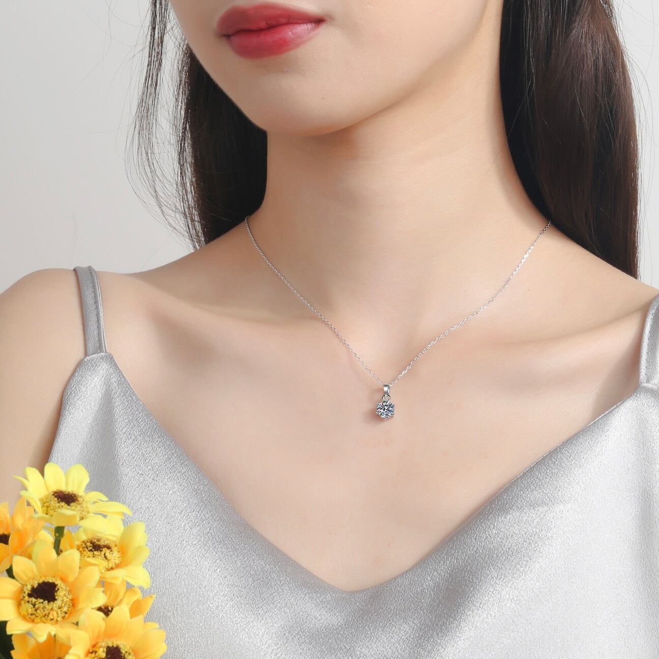 モアサナイト 6本爪留め ネックレス 3ct 一粒ダイヤ 一粒ネックレス