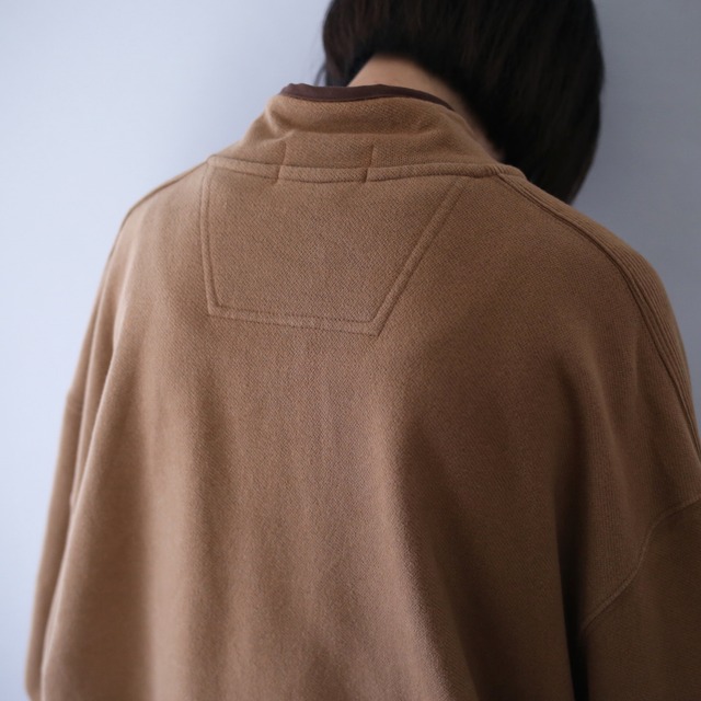 "刺繍" bulldog one point design over silhouette half-zip pullover