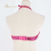 ベリーダンス オリエンタル 衣装 トップス ベルト セット ピンク系 ラインストーン スパンコール フリンジ キラキラ ダンス衣装 イベント ステージ 華やか 鮮やか かわいい 練習 レッスン シルバー系