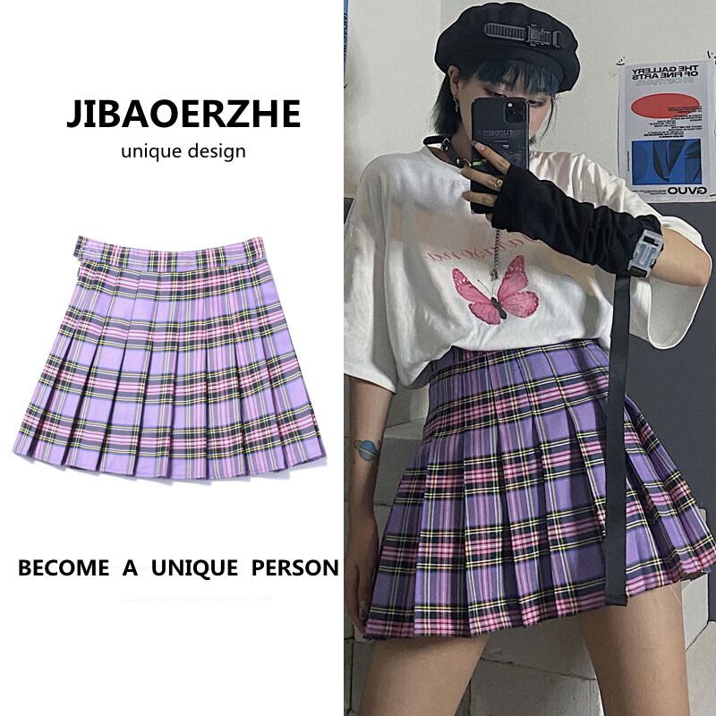 サマースタイルスリムミニスカート ハイウェストウェスト格子柄プリーツAライン 夏物 ケッペル20789487135