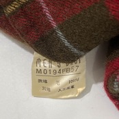 80s 90s MEN’S BIGI メンズビギ ビンテージ チェック バンドカラー ウールシャツ 4 /レッド メンズ/エルボーパッチ