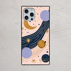 受注生産 iPhoneケース ピンク背景の月と惑星軌道柄｜天体モチーフ STAR069B