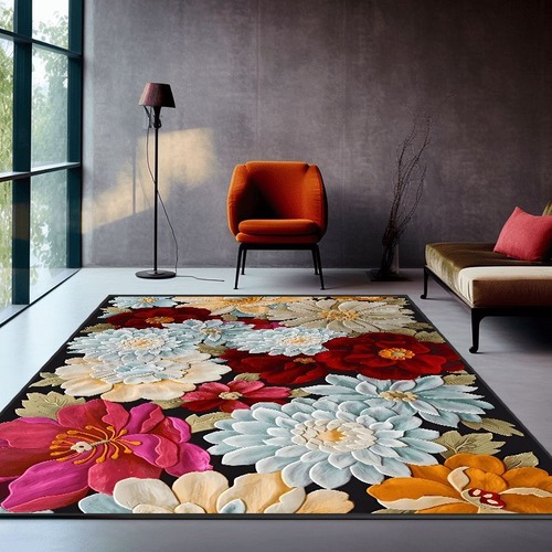 花柄ラグ ＜180×250cm＞プリントラグ リビングルーム ベッドルーム ダイニングルーム エリアラグ ムード モダンスタイルラグ アップグレードされたイミテーションカシミアウルトラソフトラグ お手入れ簡単 洗濯機洗い可能 防水滑り止め防汚フロアマット