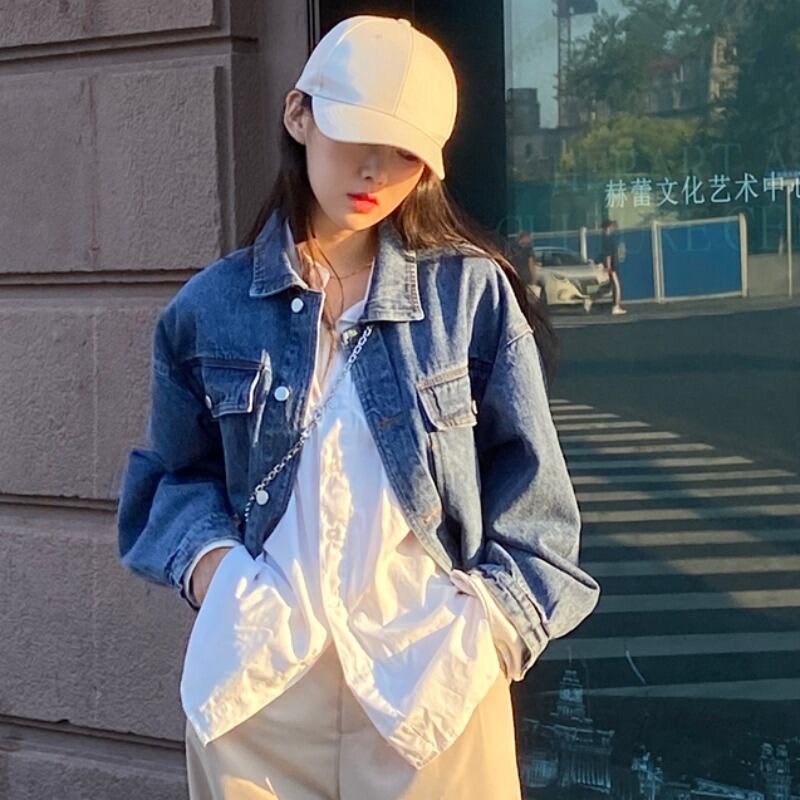 スプリングスタンダードジャケット ルーズブルーソリッド カラーシャツ レディース ロング レトロ 春物 ソリッドカラー YY-ファッション34814839375