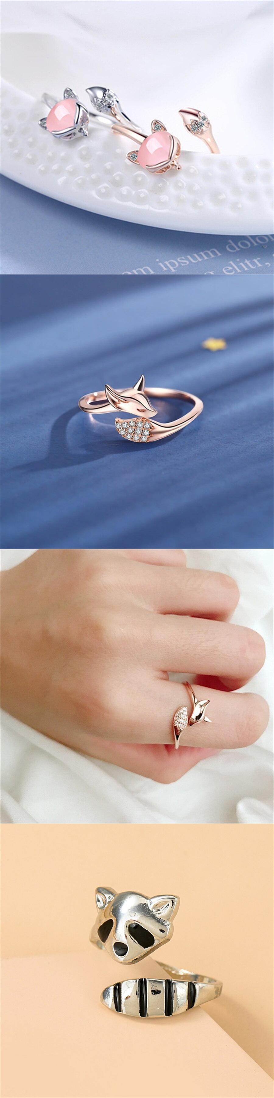 送料無料 ゴールドカラー漫画オパール石キツネリング女性ゴシック