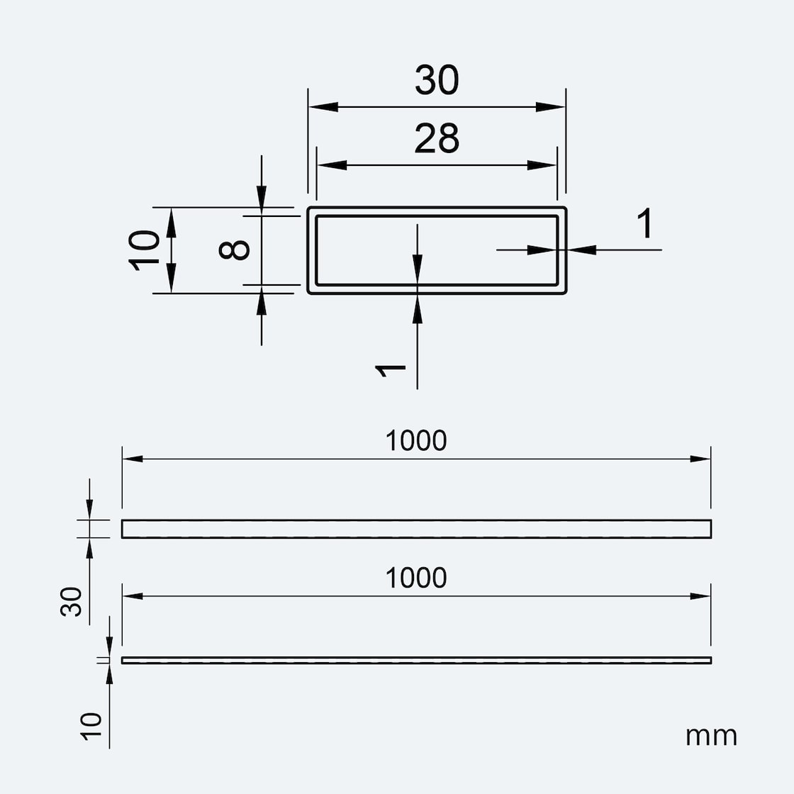 カーボン角パイプ 辺30 x 10mm 厚み1.0mm 長さ1,000mm | Pay ID