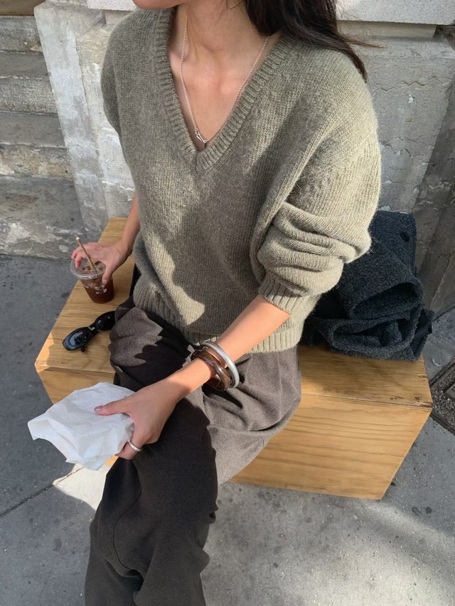 (予約) vegetable / Mer v neck knit 2color