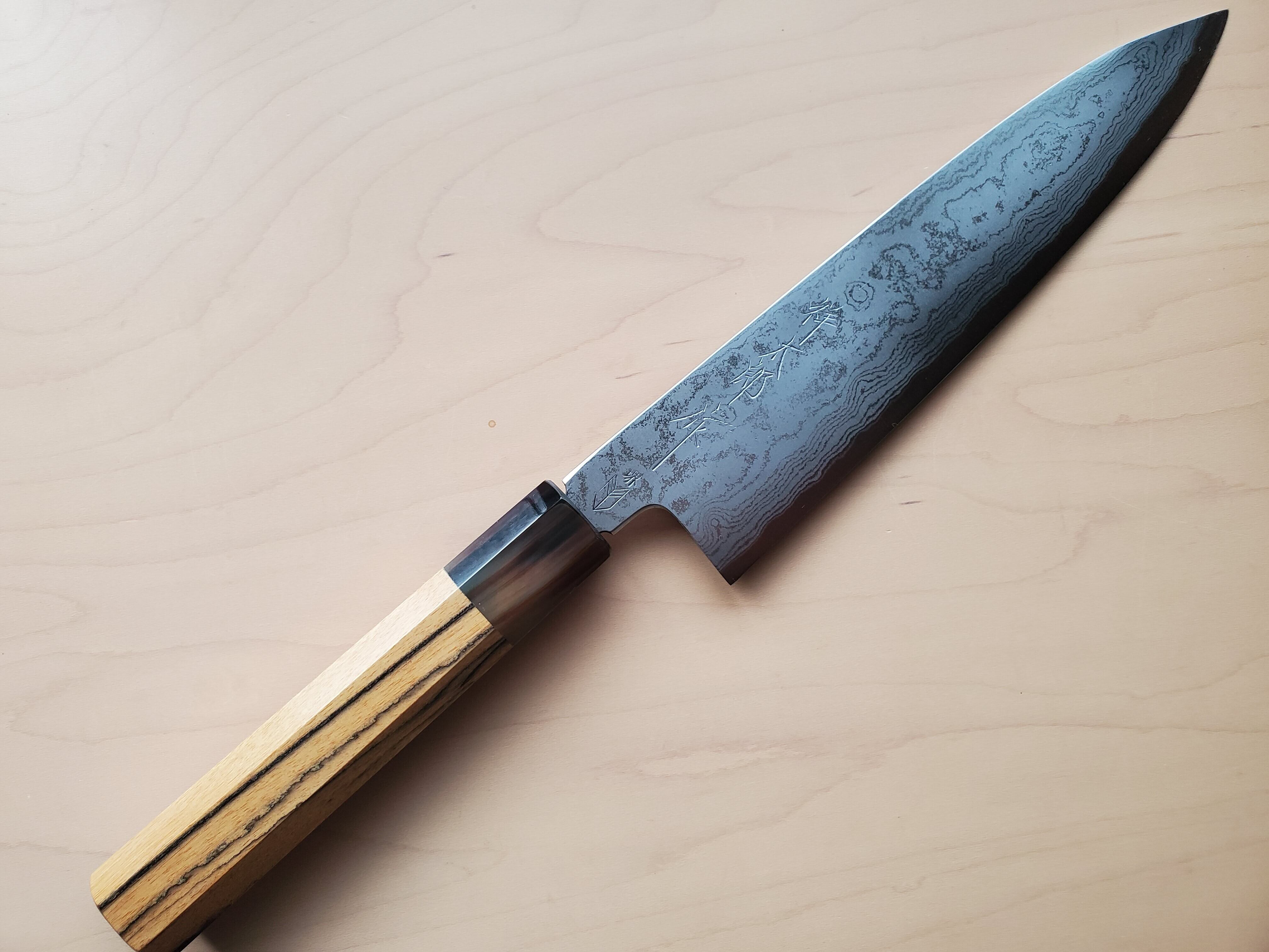 鍛冶 池田美和（銘 祥太郎作）】切付和牛刀 墨流し（ダマスカス） 青一