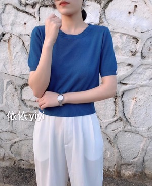 5部袖　クルーネックニット　AJ-111-565