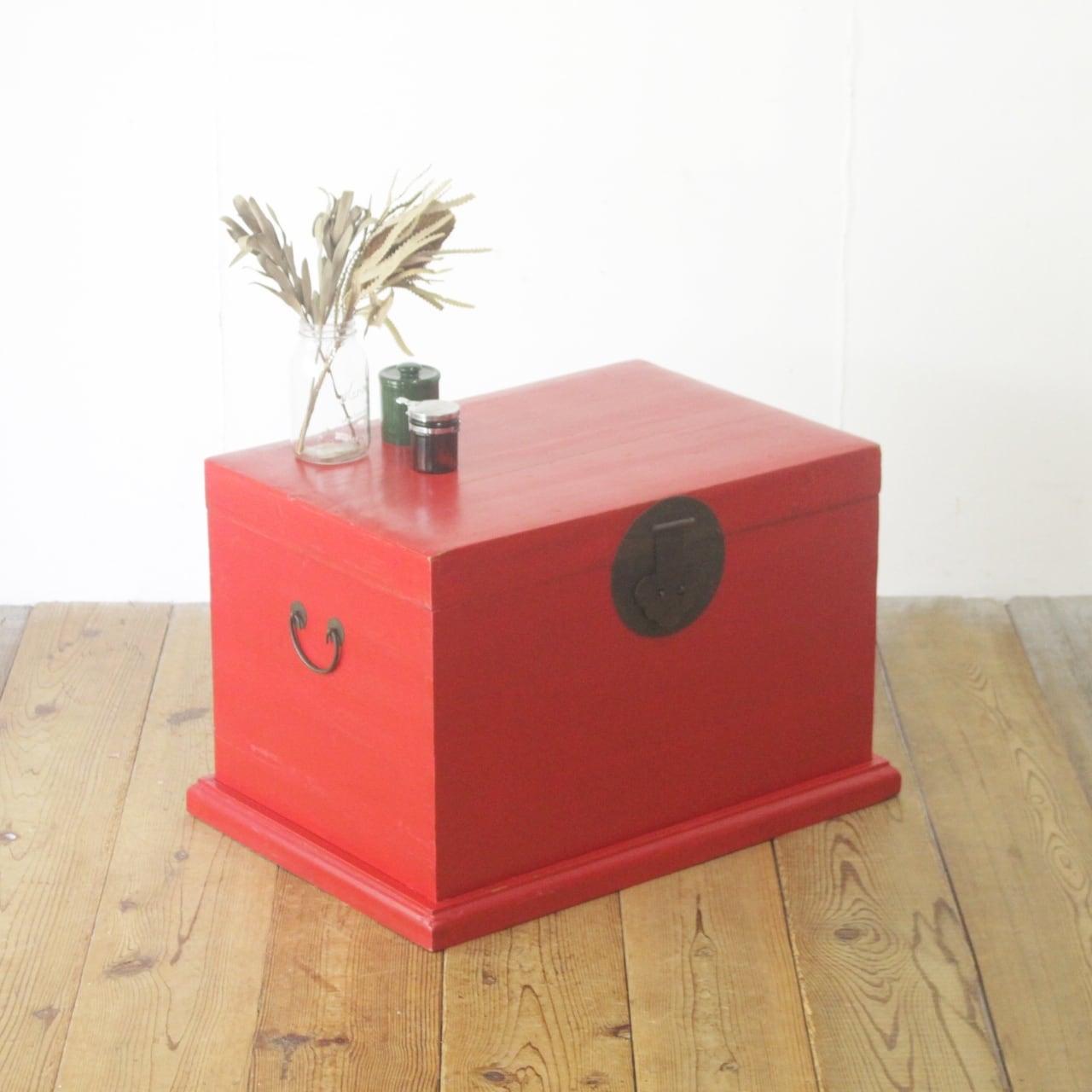 中国 衣装箱 ケース 木箱 BOX ボックス 収納 ラック ペイント 赤 レッド ヴィンテージ/PGT08082