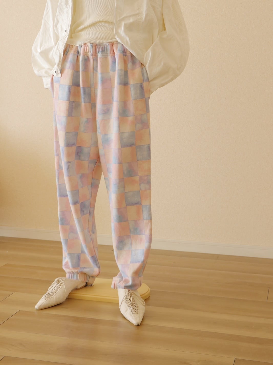 ●watercolor painting plaid design easy pants