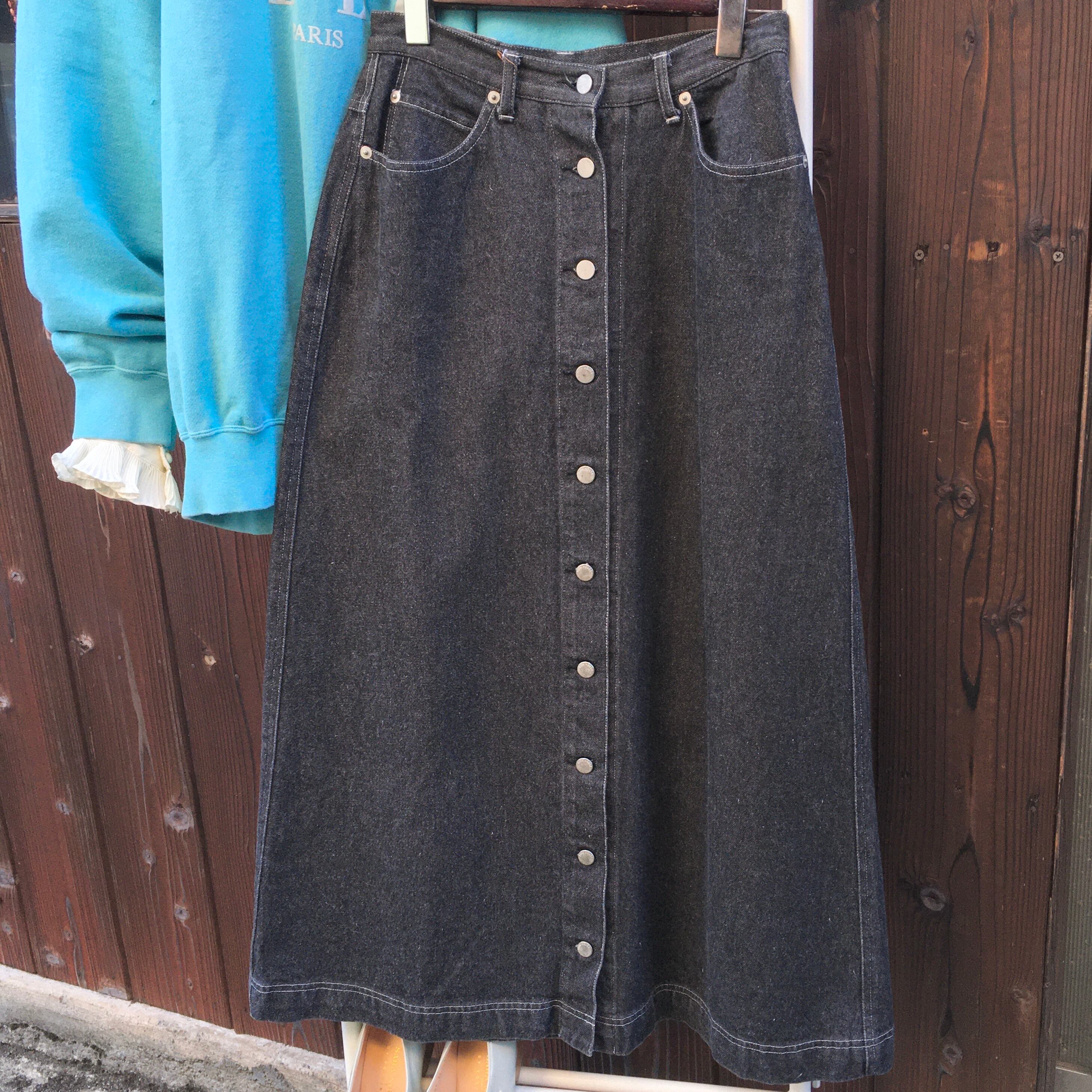 PINK HOUSE black denim long skirt 〈レトロ古着 ピンクハウス